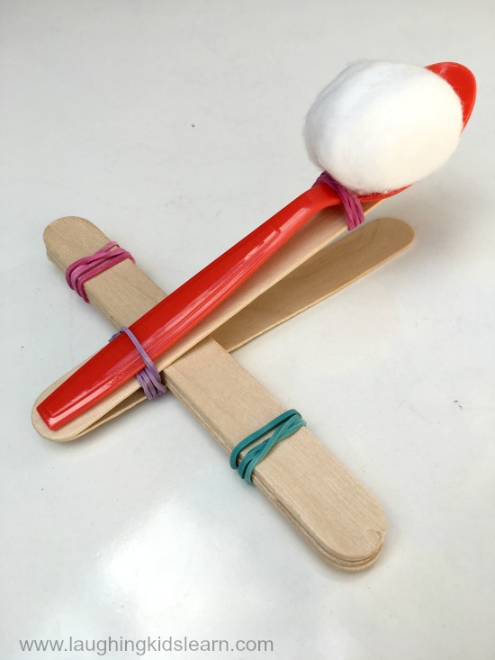 cotton ball craft stick catapult