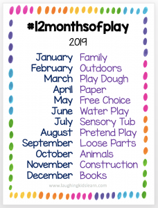#12monthsofplay 2019 challenge for teachers and parents to use to encourage play