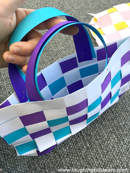 A blue and purple wooven bag