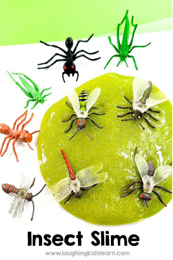 Flies, insects, bugs, grasshoppers, spiders in slime. Insect slime kids can make