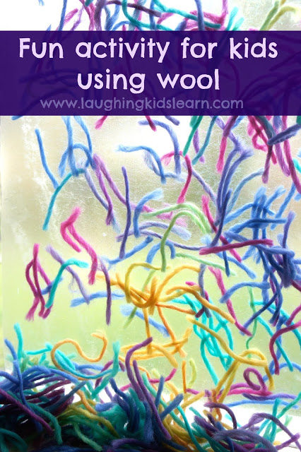 Fun activity for kids using wool on contact paper