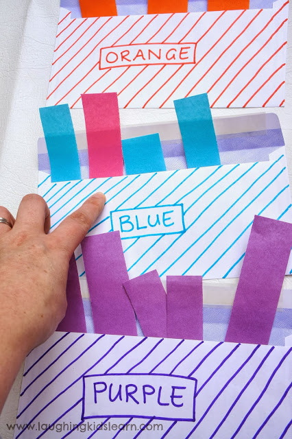 simple problem solving activities for kids using envelopes sorting colours colors