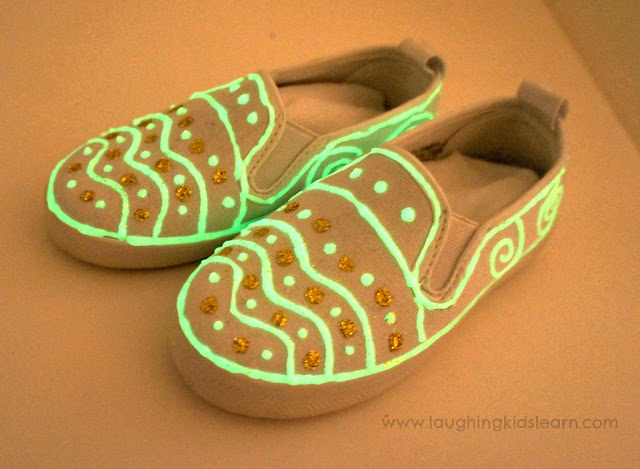 Glow in the dark shoes is a fun and creative activity for children 