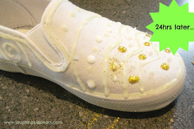 Glow in the dark shoes is a fun and creative activity for children 